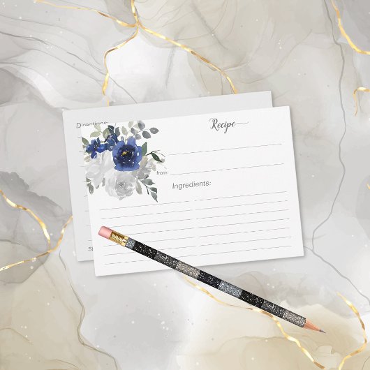 Navy Blue Silver Brautparty Rezept Card Begleitkarte