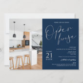 Navy Blue & Silver Business Open House Ein Foto Einladung (Vorderseite)