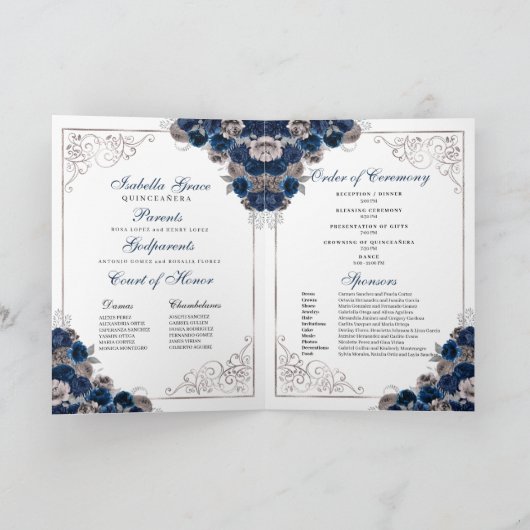 Navy Blue Silver Butterfly Quinceanera Programm (Innenseite)