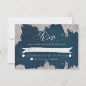 Navy Blue Silver Celestial Star Wedding RSVP Card (Vorderseite)