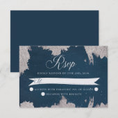 Navy Blue Silver Celestial Star Wedding RSVP Card Karte (Vorne/Hinten)