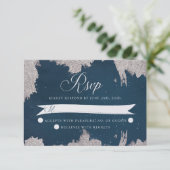 Navy Blue Silver Celestial Star Wedding RSVP Card Karte (Stehend Vorderseite)