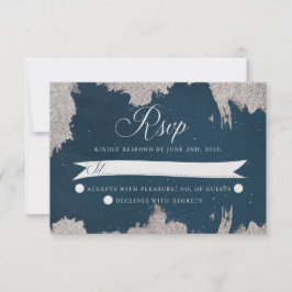 Navy Blue Silver Celestial Star Wedding RSVP Card Karte