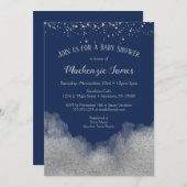 Navy Blue Silver Confetti Baby Dusche Einladung (Vorne/Hinten)