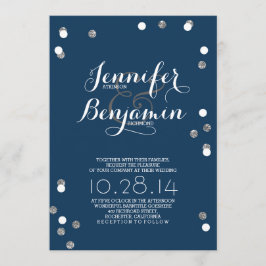 Navy Blue & Silver Confetti Moderne Hochzeit Einla Einladung