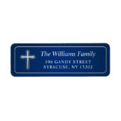 Navy Blue Silver Cross Religious Rücksendeadresse (Vorne)