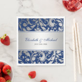 Navy Blue Silver Damask Wirbel Hochzeit Serviette (Beispiel)