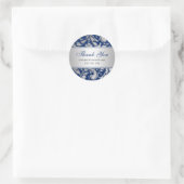 Navy Blue Silver Damask Wirbel Hochzeit Vielen Dan Runder Aufkleber (Tasche)