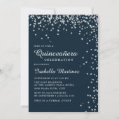 Navy Blue Silver Diamond Confetti Quinceañera Einladung (Vorderseite)
