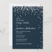 Navy Blue Silver Diamond Confetti Wedding Einladung (Vorderseite)
