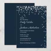 Navy Blue Silver Diamond Confetti Wedding Einladung (Vorne/Hinten)