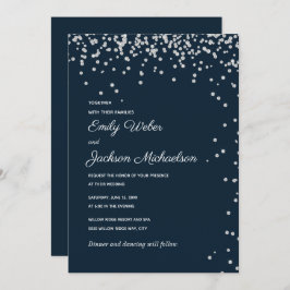 Navy Blue Silver Diamond Confetti Wedding Einladung