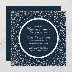 Navy Blue Silver Diamond Glitzer Quinceañera Einladung