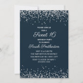 Navy Blue Silver Diamond Glitzer Sweet 16 Einladung (Vorderseite)