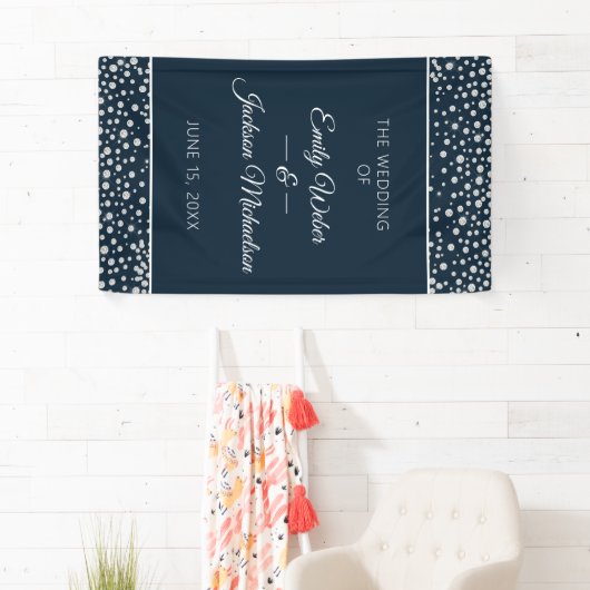 Navy Blue Silver Diamond Glitzer Wedding Banner (Insitu)