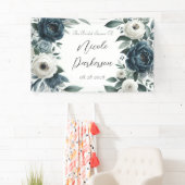 Navy Blue & Silver Elfenbeinblume Brautparty Banner (Insitu)