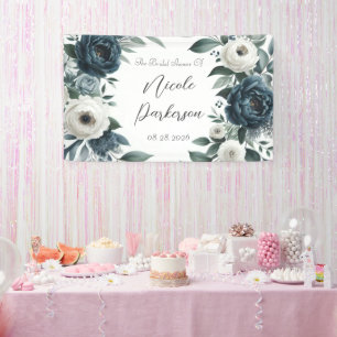 Navy Blue & Silver Elfenbeinblume Brautparty Banner