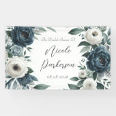 Navy Blue & Silver Elfenbeinblume Brautparty Banner (Horizontal)