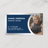 Navy Blue Silver Fitness Personal Trainer Foto Visitenkarte (Vorderseite)