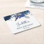 Navy Blue Silver Floral 80. Geburtstagsparty Rechteckiger Pappuntersetzer (angewinkelt)