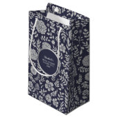 Navy Blue Silver Floral Brautparty Vielen Dank Kleine Geschenktüte (Vorderseite Schrägansicht)