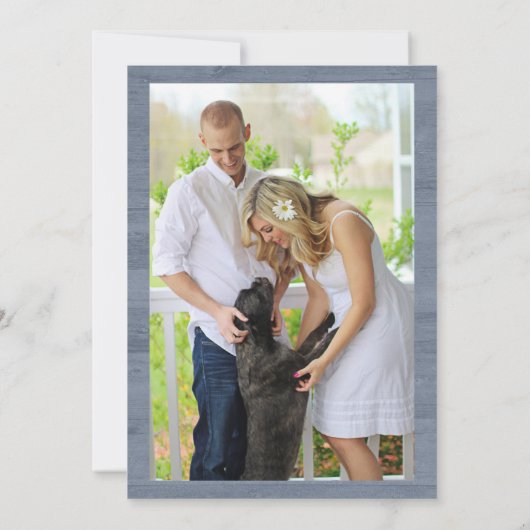 Navy Blue Silver Floral Foto Save the Date (Rückseite)