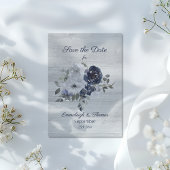 Navy Blue Silver Floral Foto Save the Date