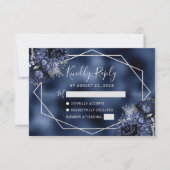 Navy Blue Silver Floral Geometric RSVP Karte (Vorderseite)