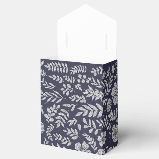 Navy Blue Silver Floral Pattern Brautparty Geschenkschachtel (Geöffnet)