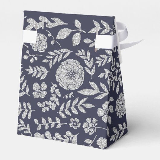 Navy Blue Silver Floral Pattern Brautparty Geschenkschachtel (Rückseite)
