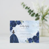 Navy Blue Silver Floral Prinzessin Quinceañera UAW Postkarte (Stehend Vorderseite)