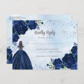 Navy Blue Silver Floral Prinzessin Quinceañera UAW Postkarte (Vorne/Hinten)