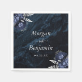 Navy Blue Silver Floral Wedding Serviette (Vorderseite)