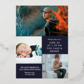 Navy Blue Silver Foil Foto Graduate Folieneinladung (Rückseite)