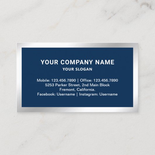 Navy Blue Silver Foil Real Anwesen Foto Realtor Visitenkarte (Rückseite)