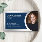 Navy Blue Silver Foil Real Anwesen Foto Realtor Visitenkarte