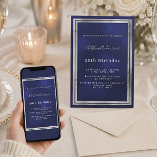 Navy Blue Silver Geburtstag Einladung