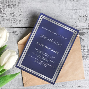 Navy Blue Silver Geburtstag Einladung