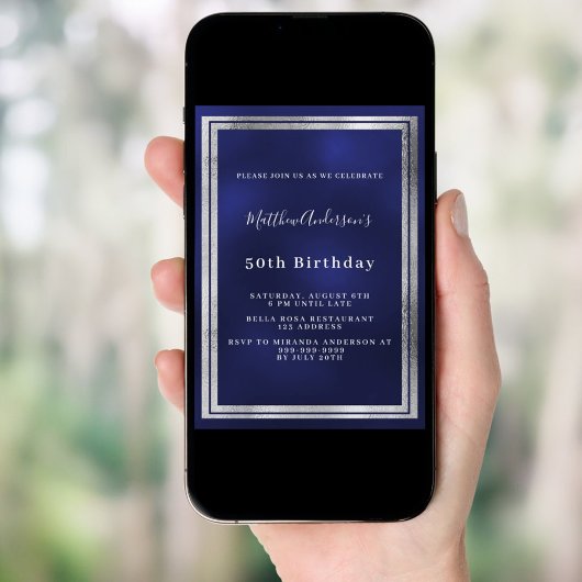 Navy Blue Silver Geburtstag Einladung