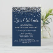 Navy Blue & Silver Glitter 50th Birthday Party Einladung (Stehend Vorderseite)