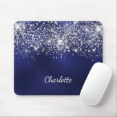 Navy blue silver glitter monogram name script mousepad (Mit Mouse)