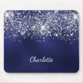 Navy blue silver glitter monogram name script mousepad (Vorne)