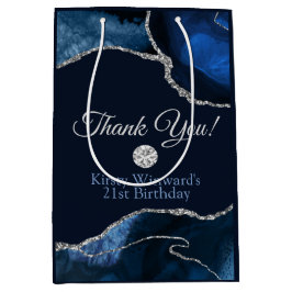 Navy Blue Silver Glitzer Agate Birthday Vielen Dan Mittlere Geschenktüte