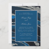 Navy Blue & Silver Glitzer Agate Wedding Einladung (Vorderseite)