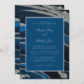 Navy Blue & Silver Glitzer Agate Wedding Einladung (Vorne/Hinten)