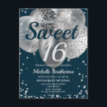Navy Blue Silver Glitzer Balloons Sweet 16 Postkarte<br><div class="desc">Elegantes und schicke Marineblau mit silberfarbenem Diamant-Glitzer und Ballons Sweet 16 Geburtstagsfeier Einladung Postkarte für Mädchen.</div>