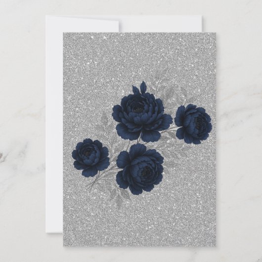 Navy Blue & Silver Glitzer Blätter Polterabend Einladung (Rückseite)