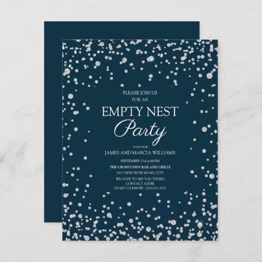 Navy Blue Silver Glitzer Empire Nest Party Karte (Vorne/Hinten)