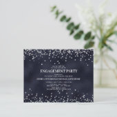 Navy Blue Silver Glitzer Engagement Party Postkarte (Stehend Vorderseite)