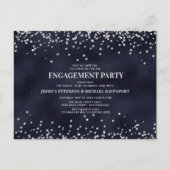 Navy Blue Silver Glitzer Engagement Party Postkarte (Vorderseite)